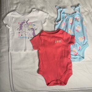 Garanimals 0-3 Bundle | 2 Onesies + 1 Tee | Unicorn & Floral
